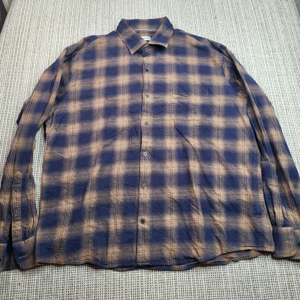 Peter Millar Shirt Mens XL Blue Plaid Flannel Long Sleeve Button Front Casual